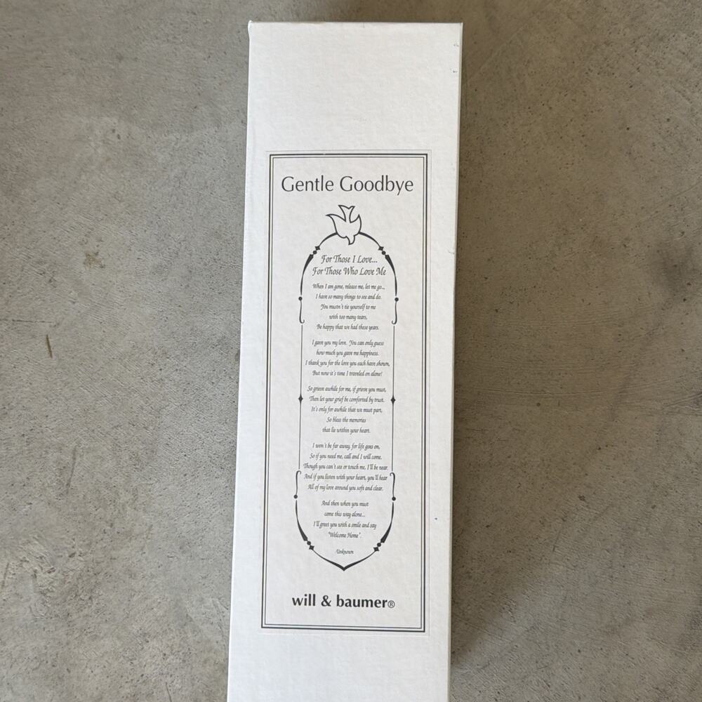 Will & Baumer Candle “Gentle Goodbye” Candle For Those I Love 12” Tall Boxed NIB